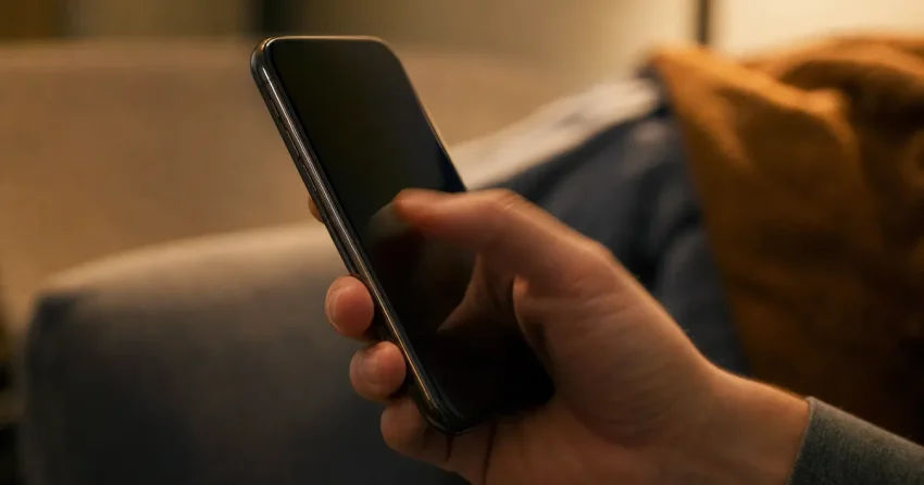 Hand som swipar på mobilskärm i ett vertikalt videoflöde